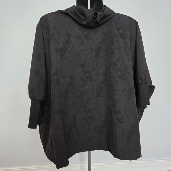 BURU blouse women's size s/m boxy turtleneck short sleeve artsy black marble - Picture 2 of 12